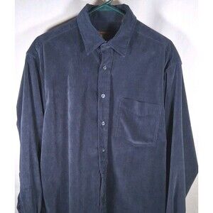Basic Options Men's Blue Corduroy Long Sleeve Button Up Shirt Size Medium